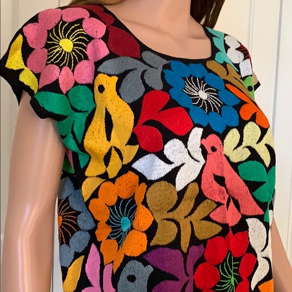 New. Handmade Tops - Multicolor Jalapa Mexican Blouse Hand Embr…